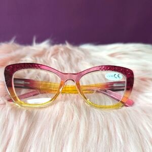 Pink and Yellow Cat-Eye Reading Glasses (NWOT)